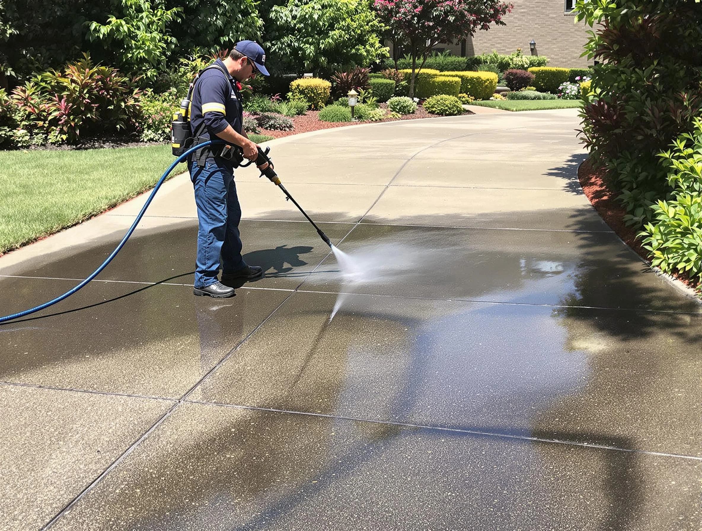 Experienced Warrensville Heights Power Washing team member pressure washing a driveway in Warrensville Heights