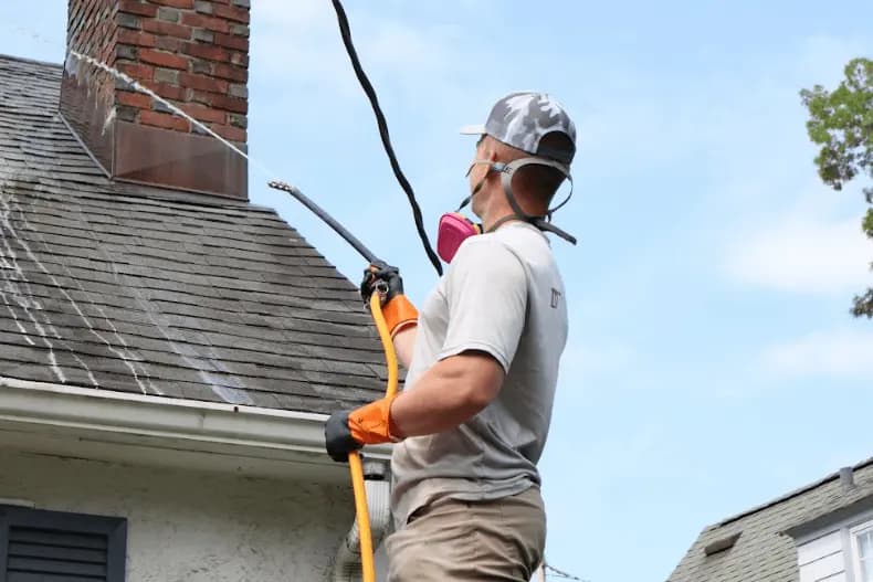 Warrensville Heights Power Washing professional performing gentle roof washing service in Warrensville Heights