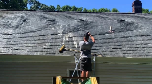 Before and after results of roof washing by Warrensville Heights Power Washing in Warrensville Heights